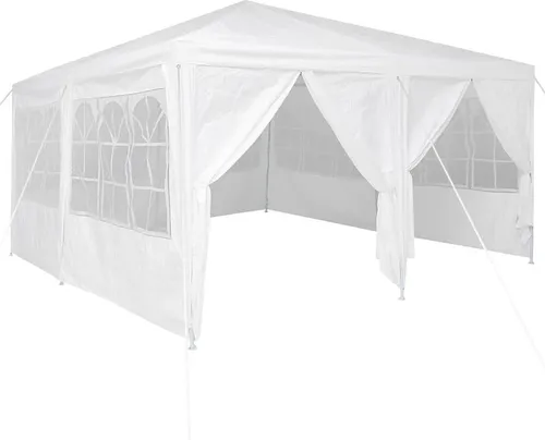 vidaXL Party-Zelt Weiß 400 x 400 cm – Ideal für Events - Pavillons & Partyzelte, geräumiges Design für Hochzeiten und Gartenpartys, UV-geschütztes Material und stabiler Stahlrahmen für langanhaltenden Schutz und Komfort.