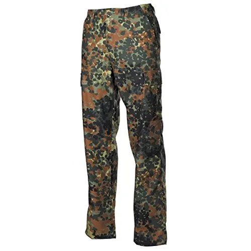 MFH Herren US BDU Kampfhose Flecktarn Größe L - Wanderhose im klassischen US BDU Stil, robust und funktional mit verstellbarer Taille und mehreren praktischen Taschen für optimale Einsatzmöglichkeiten.