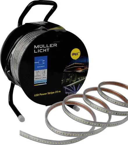 Müller-Licht Lichtschlauch tageslichtweiß 25 m - Wasserdichter Lichtschlauch für Außenbereiche, IP65, 290 Watt und 25.000 Lumen. Ideal für Baustellen und Gärten, sorgt für helles, tageslichtweißes Licht.