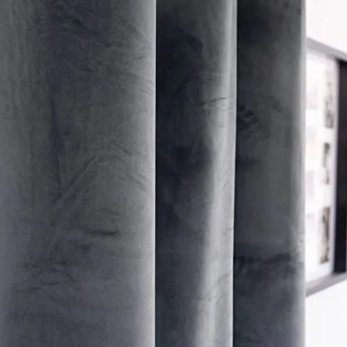 Cotton Market Velours Gardinen 270x140 cm - Vorhänge für Fenster und Balkontür - Vorhang für das Haus auf Band - Vorhang Blickdicht - Gardinen Stange Curtains - Verdunkelungsvorhang - Grau