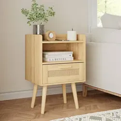 Nachttisch Rattan Beistelltisch mit Schublade