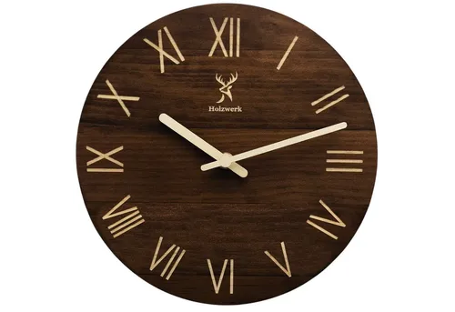 Holzwerk Wanduhr Designer Loft Quarzwanduhr aus Holz (Nahezu lautloses Uhrwerk, analog, 25 cm)