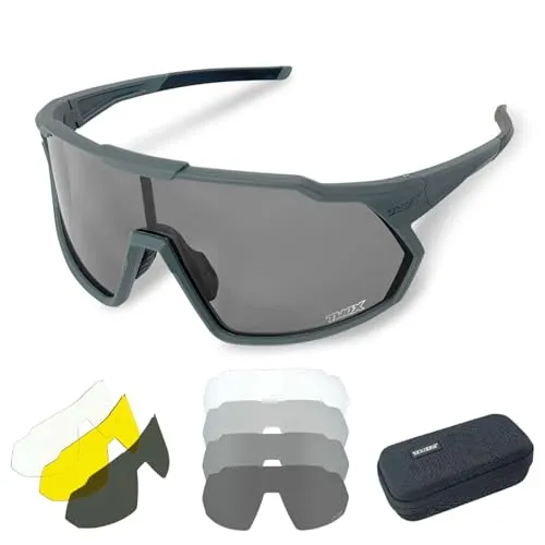 TWO-X Speed Fahrradbrille Photochrom Sportbrille selbsttönend Unisex Radbrille Sonnenbrille grau