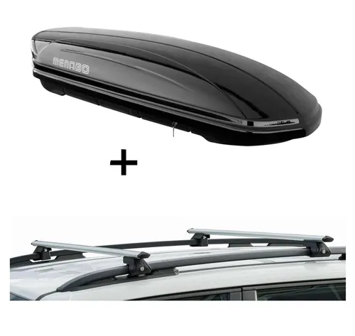 Dachbox MAA400L mit Relingträger CRV135 für Toyota Land Cruiser 150 - Praktisches Dachboxenset mit 400 Liter Stauraum, abschließbarer Box und einfacher Montage. Ideal für zusätzlichen Gepäcktransport auf Reisen.