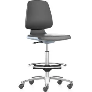 bimos Arbeitsstuhl Labsit 4, schwarz/blau mit Fußring und Rollen