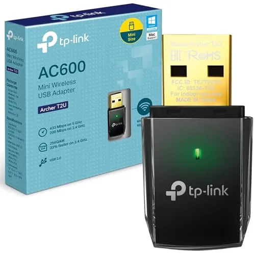 TP-Link Archer T2U AC600 USB WLAN Stick Adapter (433MBit/s 5GHz, 200MBit/s 2,4GHz, WPA und WPA2-Verschlüsselungs-Standard, Unterstützt Windows 11/10/8.1/8/7/XP, Mac OS 10.15 und früher) schwarz/gold