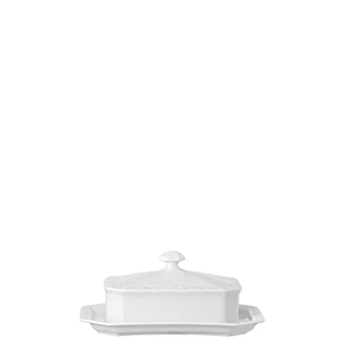 Rosenthal Butterdose Maria Weiss - Elegante Porzellan Butterdose, spülmaschinenfest und ideal für stilvolle Tischdekoration. Maße: 9 cm hoch, 14.5 cm breit.