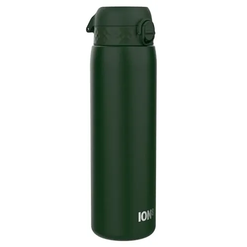 ION8 Vakuumisolierte Edelstahl-Trinkflasche, 1 Liter, 920 ml, Auslaufsicher, Einhandöffnung, Sichere Verriegelung, Spülmaschinenfest, Tragegriff, Langlebig, Ideal für Sport und Yoga, Dunkelgrün
