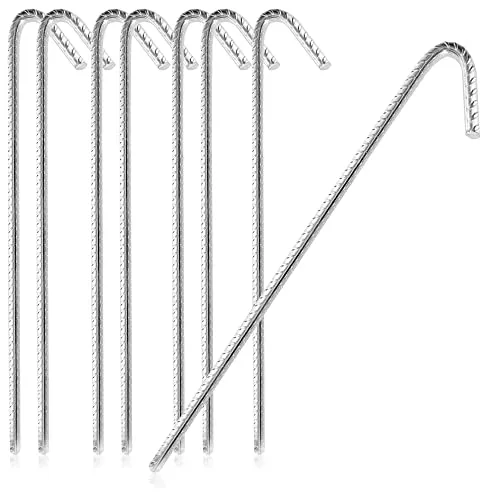 COM-FOUR® 8X XL Bodenanker aus massivem Stahl, J-Form 42 cm, Ø 1 cm – verzinkte Erdanker für Zelt, Pavillon, Hüpfburg, Trampolin, auch als Bewehrungsstab für den Boden, stabil & rostfrei