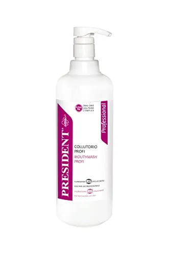 President Professionelles Mundstück mit Chlorhexidin 0,20% Maxi Format 1 Liter, gegen Infektionen der Mundhöhle, Anti-Plaque-Wirkung, verlängerte antibakterielle Behandlung nach der Operation.