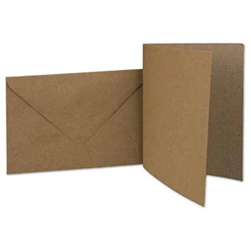 Kraftpapier-Karten-Umschlag Set DIN A6 Falt-Karten Natur-Braun 10,5x14,7 cm 220 g/m² Brief-Umschlägen DIN C6 11,5x16,0 cm 90 g/m² Natur-braun 30
