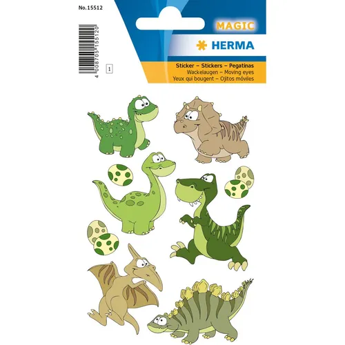 HERMA 15512 Aufkleber Dinosaurier - 9 Wackelaugen Tiere Sticker, farbenfrohe Motive für kreative Dekoration und Bastelspaß für Kinder und Erwachsene