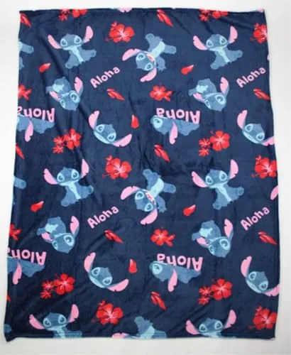 Aymax Disney Lilo & Stitch Kuscheldecke 110x150 cm – Weiche Flanell Wohndecke mit Aloha-Motiv – Offizielles Lizenzprodukt – 100% Polyester