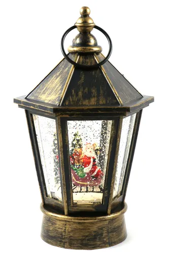 Schneekugel Laterne mit Spieluhr und Licht - Schneekugel für Weihnachten, H:23cm, mit zauberhaftem Schneewirbel und Musik, ideal als Geschenk für die ganze Familie.