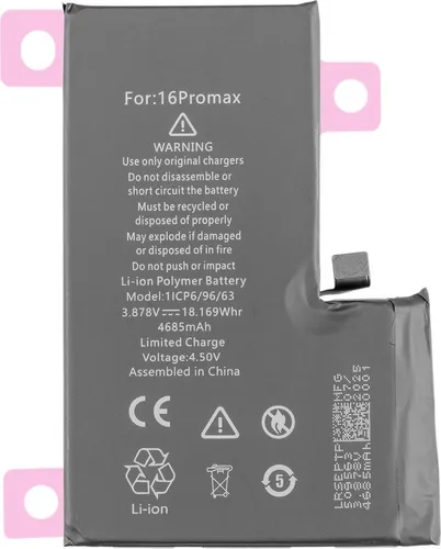 Ersatzakku Set für Apple iPhone 16 Pro Max, 4685 mAh, 18,17 Wh, 3,87 V mit Akku-Kleber und magnetischer Schraubenmatte
