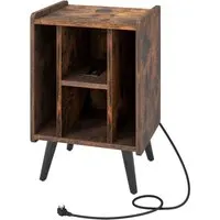 Costway Plattenspieler-Ständer mit Ladestation Vinylplatten Braun