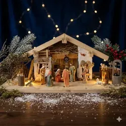 Krippenursel Wundervolle Weihnachtskrippe Kainsbach mit 12 Krippenfiguren aus Holz - Traditionelle Weihnachtskrippe aus echtem Holz, liebevoll handgefertigt. Inklusive 12 Figuren und dekorativen Details, ideal für festliche Stimmung. Beleuchtungstrafo separat erhältlich.