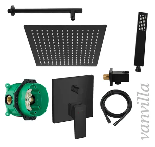 vanvilla Duschset Regendusche m. Armatur Hansgrohe HGS01 schwarz matt Unterputz