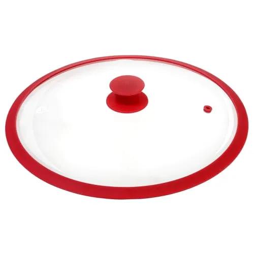 GRÄWE Deckel für Pfannen und Töpfe, Glasdeckel Pfanne 32 cm, Topfdeckel, Pfannendeckel, mit Silikonrand und Dampfaustritt - Rot