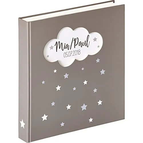 Walther Magical Babyalbum 28x30,5 - 50 Seiten - Fotoalbum mit 50 weißen Seiten, personalisierbarem Wolken-Bildausschnitt und dezenten Sternen auf dem Einband, ideal für die schönsten Babyerinnerungen.