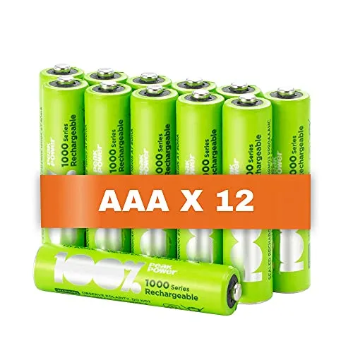 PeakPower Akku AAA | 12 Stück Batterien AAA wiederaufladbar NiMH 1,2 Volt (1,2V) optimierte Kapazität, stabil und langlebig, geringe Selbstentladung, vorgeladen (AAA Akkus wiederaufladbar x12)