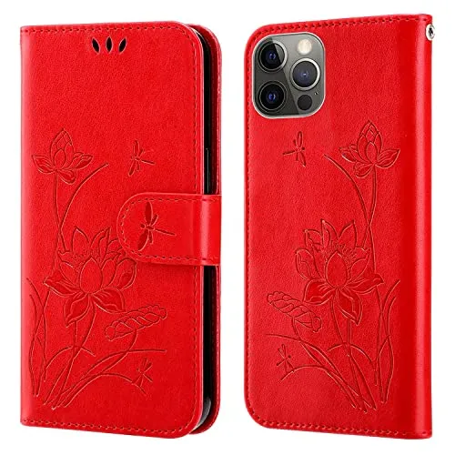 König Design Handyhülle kompatibel mit Apple iPhone 14 Pro Max Schutzhülle Case Cover Kartenfach Rot