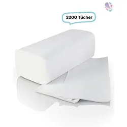 Falthandtuchpapier 2-lagig, 100% Zellstoff, 3.200 Tücher, reißfest & saugstark - Praktisches Falthandtuchpapier-Set mit 3.200 Tüchern, 2-lagig aus 100% Zellstoff. Ideal für hygienische Anwendungen in Büros und öffentlichen Einrichtungen. Reißfest und saugstark für effiziente Nutzung.