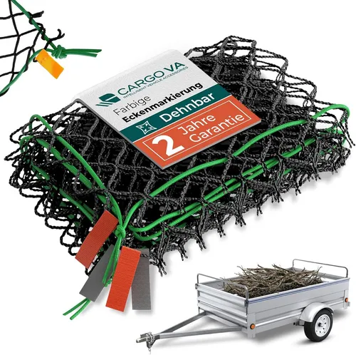 CargoVA® Anhängernetz – Dehnbar mit Gummiseil und Eckenmarkierung - Anhängernetz für sichere Ladungssicherung, elastisch und robust mit auffälliger Eckenmarkierung für einfache Handhabung. Ideal für den ganzjährigen Einsatz.