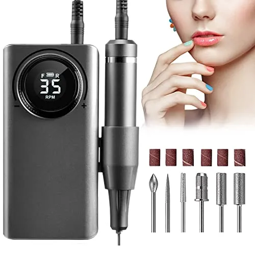 Elektrische Nagelfräser für Gelnägel 35000 U/Min Elektrische Nagelfeile Professionell Fräser für Gelnägel LED-Display USB-Aufladung Tragbar Electric Maniküre Set für Gelnägel Acrylnägel DIY-Nagelkunst