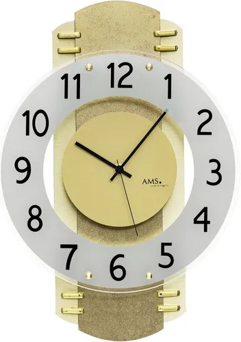AMS Wanduhr aus Holz mit Funkuhrwerk in gold von AMS