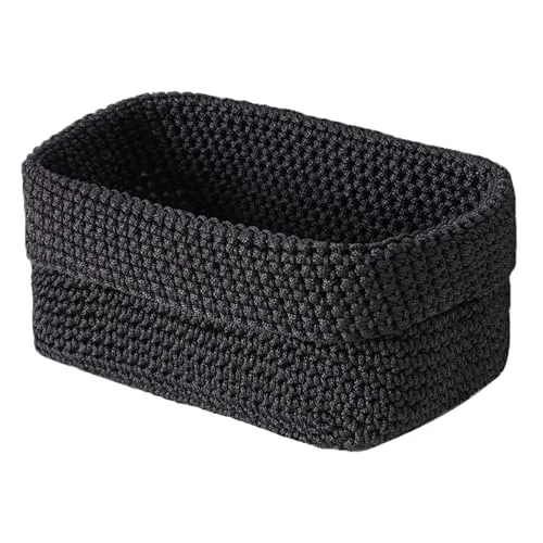 1pcs Häkelkorb,Korb für Aufbewahrung,Korb für Gästehandtücher,Organizer Boxen,Aufbewahrungskorb,Regalkörbe,Ordnungsboxen Küche,für Handtücher,Kosmetik,Schlüsseln,Schmuckstück,21 * 12 * 15.5cm-Schwarz