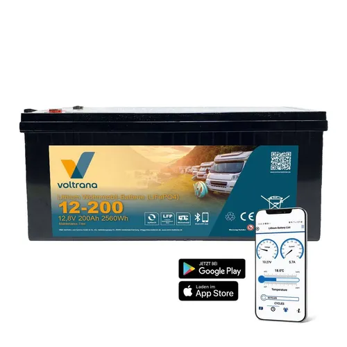 Lithium Wohnmobil-Batterie 12,8V 200Ah 2560Wh M8 mit Bluetooth & Heizung – Voltr