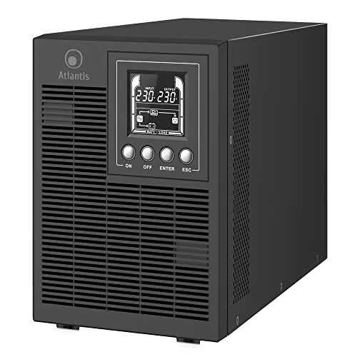 Atlantis A03-OP1502P PRO UPS - 1500VA Online USV für Server - Unterbrechungsfreie Stromversorgung mit reinem Sinus und LCD-Display, ideal für Server. Bietet 4 IEC-Ausgänge und USB-Anschluss für intelligente Verbindung.