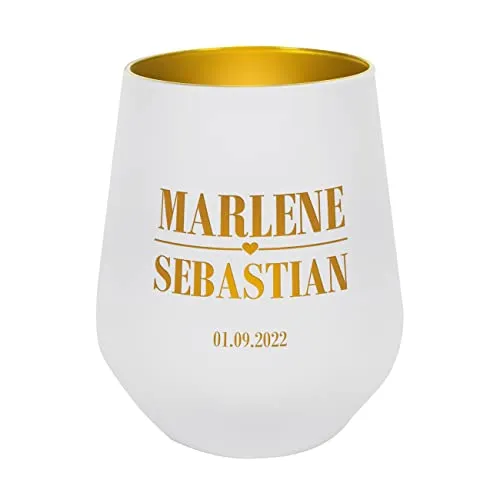 Herz & Heim® Windlicht zur Hochzeit mit Gravur der Namen und Datum - ideal als Tischdekoration zur Hochzeit Kleines Herz