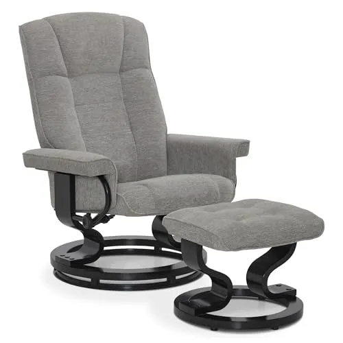 MCombo TV-Sessel M Relaxsessel mit Hocker - Fernsehsessel in Hellgrau-Stoff mit Relaxfunktion und Hocker, ideal für komfortables Entspannen im Wohnzimmer.