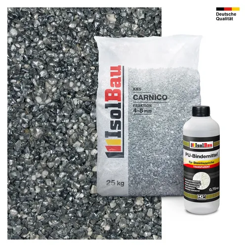 Steinteppich SET Marmorkies 25kg + PU-Bindemittel für 2,5m² Carnico 4/8mm - Wegsteine, Kiesel & Harz – Hochwertiger Steinteppich aus frostbeständigen Marmorkies mit PU-Bindemittel, ideal für Balkon, Terrasse oder Pool und bietet eine flächendeckende Lösung für 2,5 m².