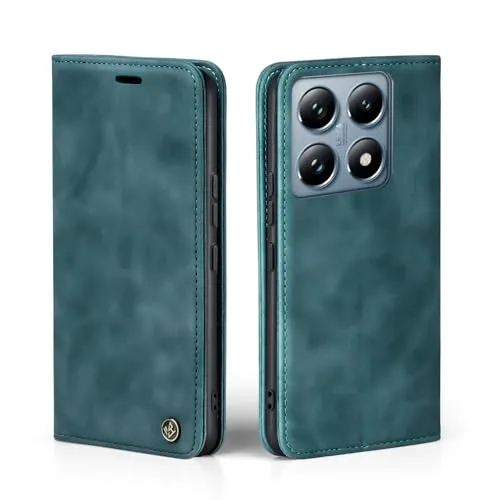 LBH Handyhülle für Xiaomi 14T Pro in Petrol Blau mit Karten- und Geldfach Smartphone Hülle mit Standfunktion Flip Case Schutzhülle Magnetverschluss Vintage