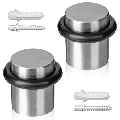ECENCE Türstopper Boden zum Schrauben 2x Türaufhalter Edelstahl Ø20x25mm Door stopper gebürstet inklusive Schrauben und Dübel