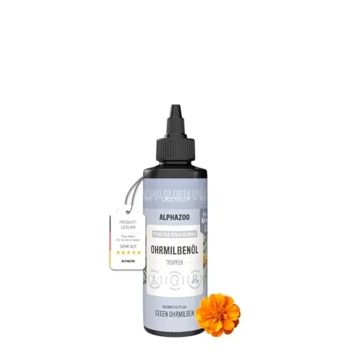 alphazoo Ohrmilbenöl für Katzen 100ml – Natürliche Ohrpflege & Reinigung mit Aloe Vera & Calendula – Beruhigende Ohrentropfen gegen Ohrmilben & Ohrräude – Sanfte Pflege für Katzenohren