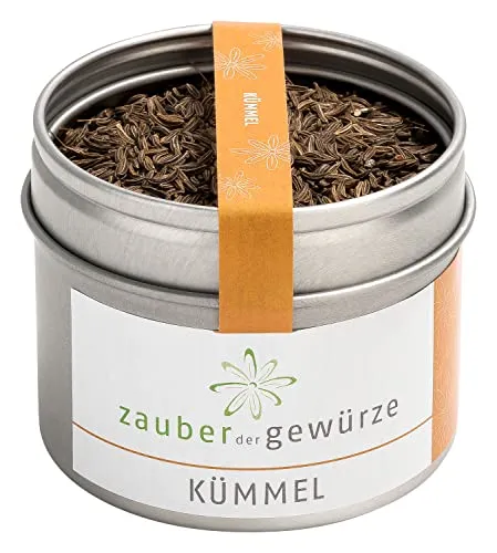 Zauber der Gewürze Kümmel, Kümmel ganz, als Brotgewürz, für Kümmeltee, für Kohl- und Kartoffelgerichte, 100% naturrein, ohne Zusätze, Spitzen-Qualität in wiederverschließbarer Dose, 45 g