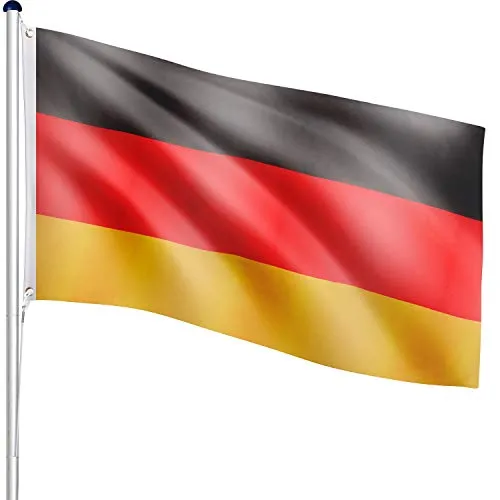 FLAGMASTER Teleskop Fahnenmast Aluminium 6,20 m, 5-Fach höhenverstellbar, 30 Verschiedene Fahnen zur Wahl, Komplettset mit Bodenhülse