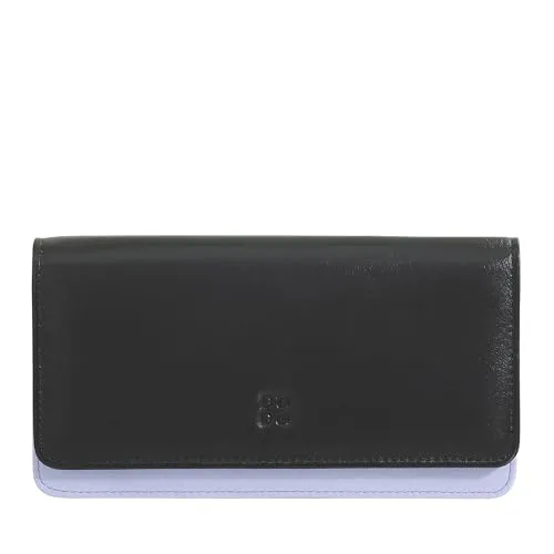 DUDU Mehrfarbige Kuvert - Brieftasche RFID in Leder Black_Lavender - Damen-Geldbörsen - Stilvolle Brieftasche aus weichem Kalbsleder mit RFID-Schutz, 14 Kartensteckfächern und kompakten Maßen für optimalen Komfort.