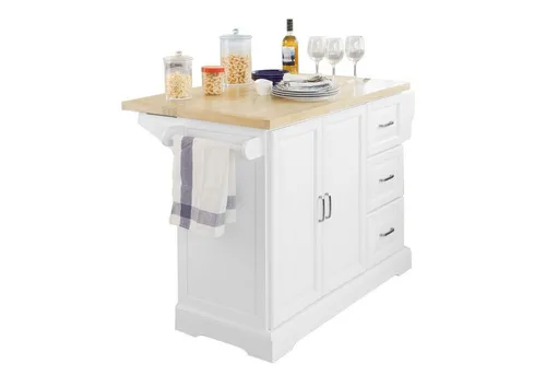 SoBuy Küchenwagen FKW41 - Erweiterbare Kücheninsel - Ordnungswagen mit 3 Schubladen und erweiterbarer Arbeitsfläche, ideal für platzsparende Küchenorganisation in modernem Design.