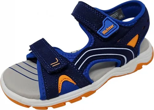 Richter Kinderschuhe Leon Sandale, Blau, 28 EU - Wanderschuhe mit echtem Lederfußbett, atmungsaktiv und kindgerecht für optimalen Tragekomfort beim Spielen und Entdecken.