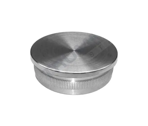 Edelstahl V2A Endkappen leicht gewölbt, flach, mit und ohne Gewinde M8, Vollmaterial oder Hohlkappen für Rundrohr Ø 42,4 mm (Ø 42,4 - hohl - flach - Rändel)