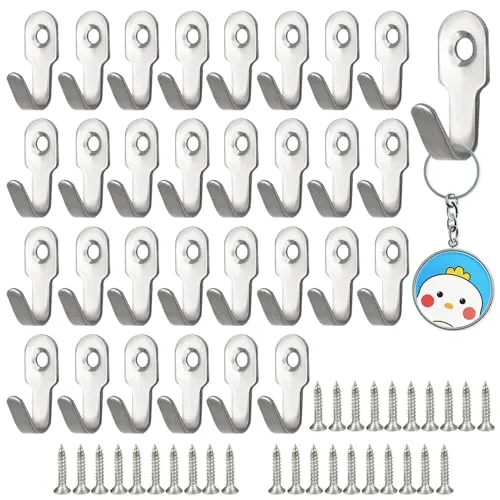Colexy 30 Stück Vintage Einzelhaken, 27 mm Haken zum Schrauben, Wandhaken Schwarz Edelstahl, Badezimmer Haken mit Schrauben, kleiderhaken Schlafzimmer und Wohnzimmer Verwendet Werden (Silber)