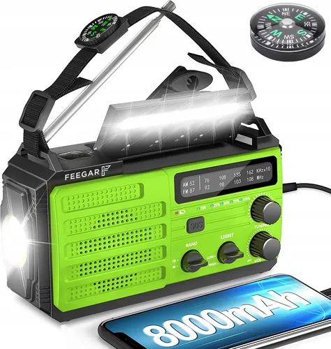 Feegar OZE3 Solar Radio Tragbares AM/FM Kurbelradio mit 8000mAh