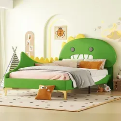 STILVORA Kinderbett 90×200cm Polsterbett Einzelbett mit Lattenrost,Jugendbett Einzelbett mit Kopfteil in Dinosaurierform,Grün (mit Matratze) - Grün
