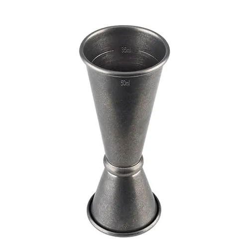 Buddy´s Bar - Barmaß, 2,5 cl / 5 cl Doppelmaß, Innenmaße 1,5 cl / 3,5 cl, hochwertiges Barmaß, lebensmittelecht, Jigger zum Abmessen von Zutaten für Cocktails, Edelstahl antik