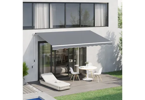 Outsunny Markise Outdoor manuelle Balkonmarkise, 395cm mit Handkurbe (Gelenkarmmarkise, 1-St., Fenstermarkise) für Garten, Balkon, Grau